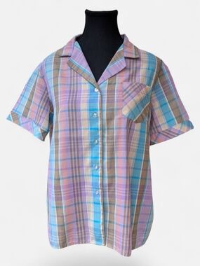 Vintage Joyce Sportswear 80s Rainbow Plaid Camp Shirt